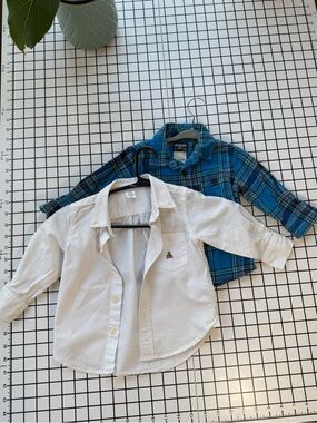 GAP White Button-Front Shirt with Blue Plaid Flannel